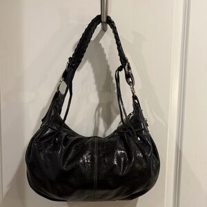 Francesco Biasia Leather Shoulder Black Bag/W Shoulder Tassels/Silver Hardware